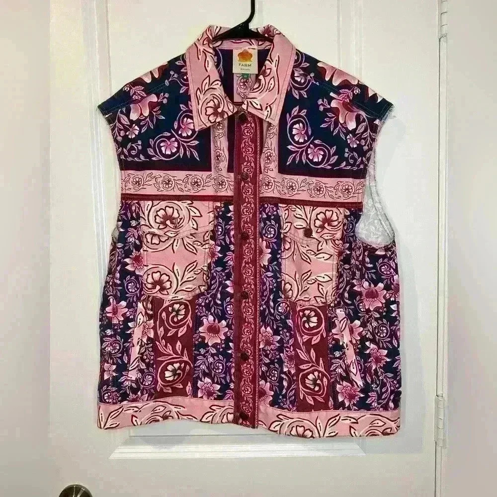 Farm Rio Vest - Floral Tapestry Pink XS
